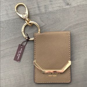 Henri Bendel Taupe Leather Card Holder & Keychain